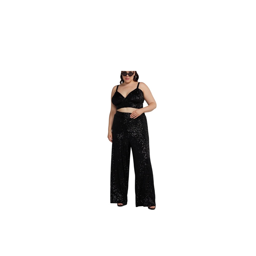Fashion To Figure Women's Sequin Crop Top sz 2 & Wide Leg Pant‎ sz 3 Set